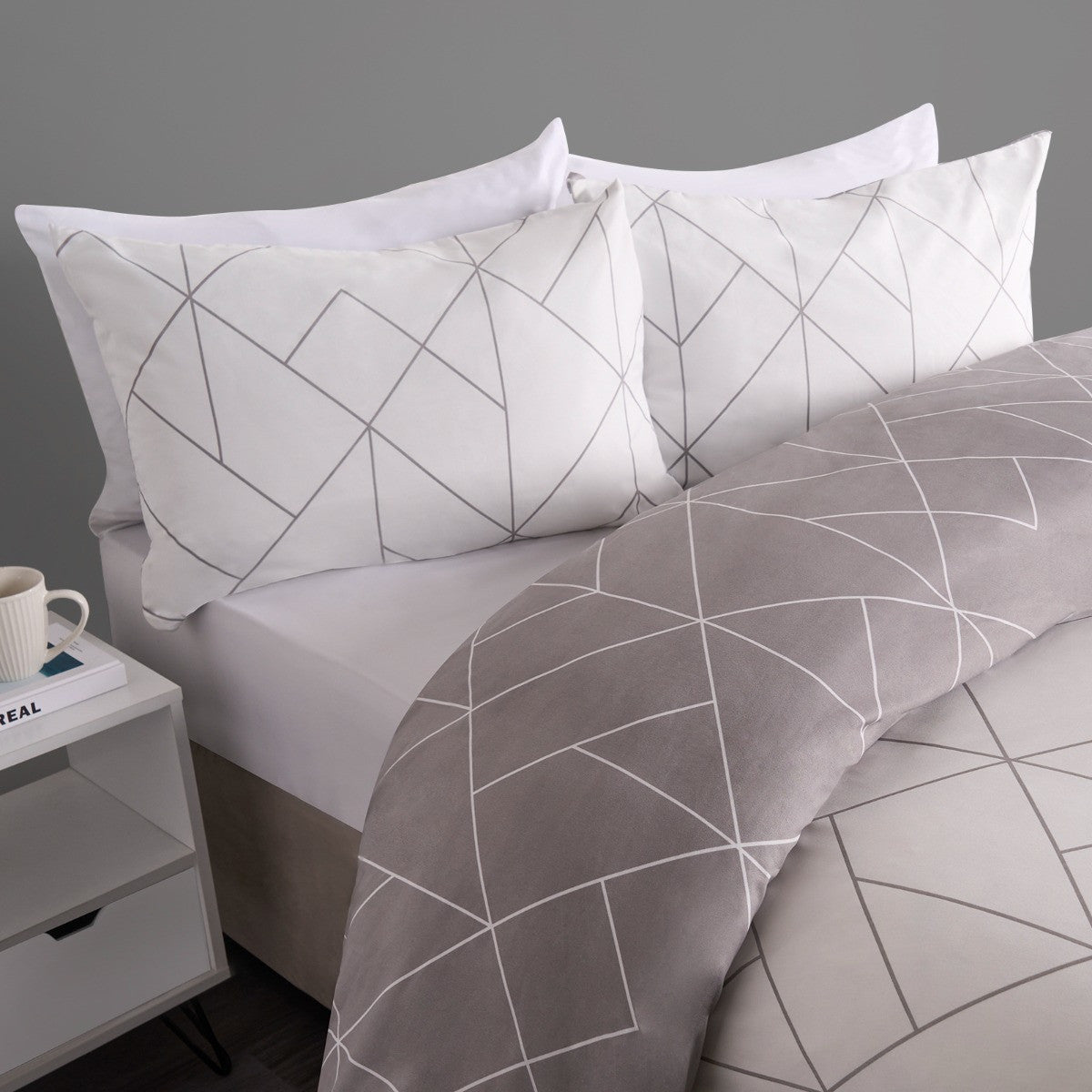 Geometric Print Reversible Duvet Sets 2 Pack - Blush/Grey