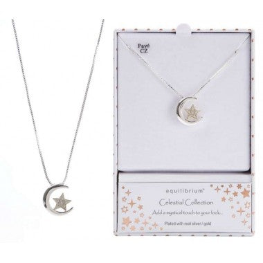 Celestial Floating Star On Moon Necklace